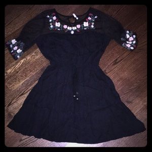 Floral embroidered black dress